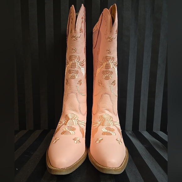 Dingo Women US 10 Love Bug Western Heeled Leather Pull On Embroidered Boots Pink - Picture 3 of 12